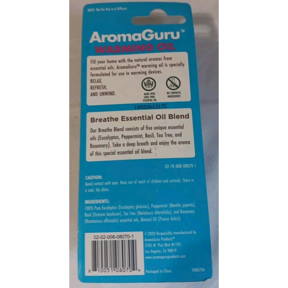 3 Aroma Guru Warming Oils Peppermint Eucalyptus Breath Aromatherapy‎ 100% Pure - Picture 4 of 4